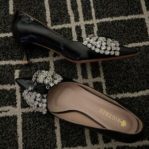 Ladies black crystal kitten shoe womens size 42